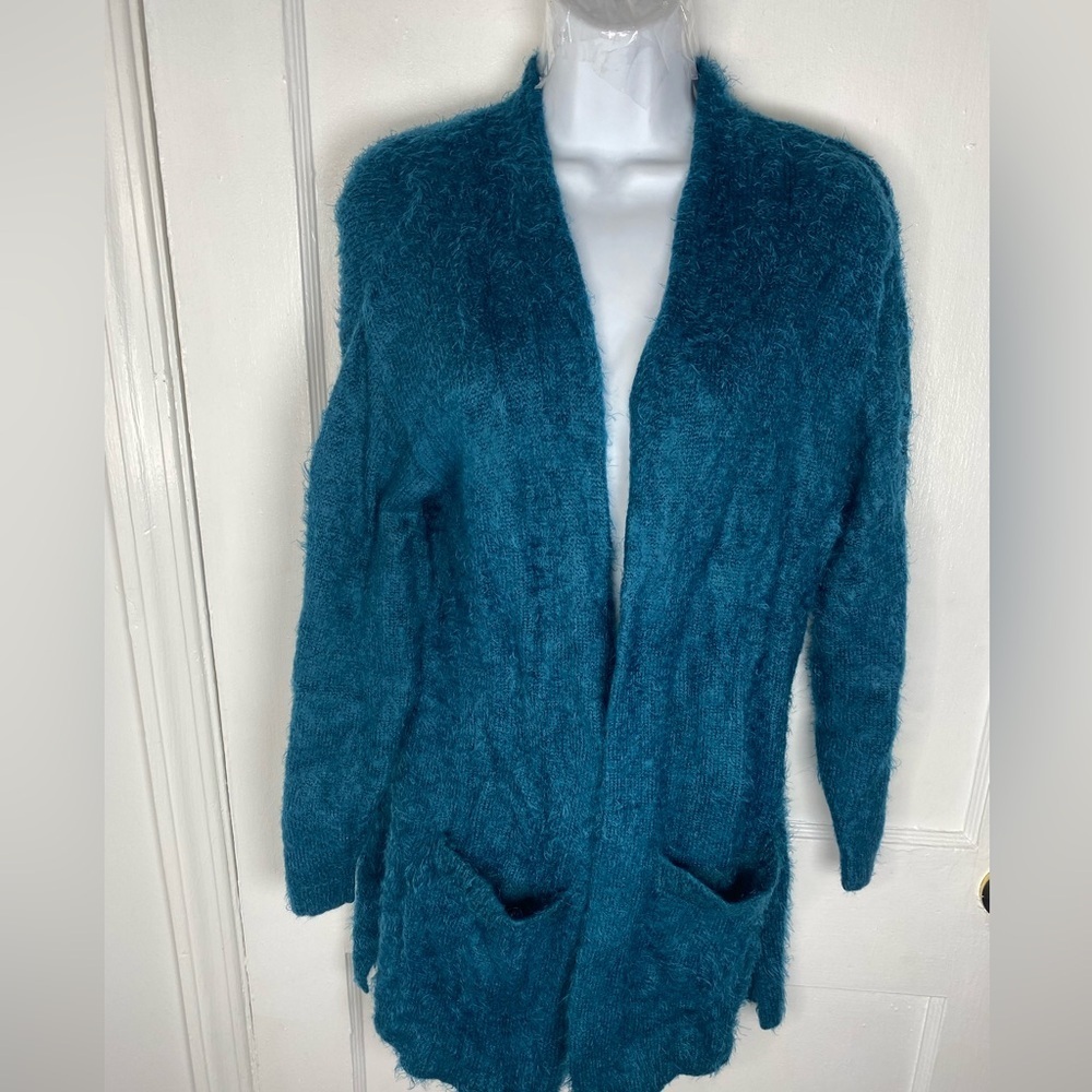 Chelsea & Theodore Teal Fuzzy Cardigan